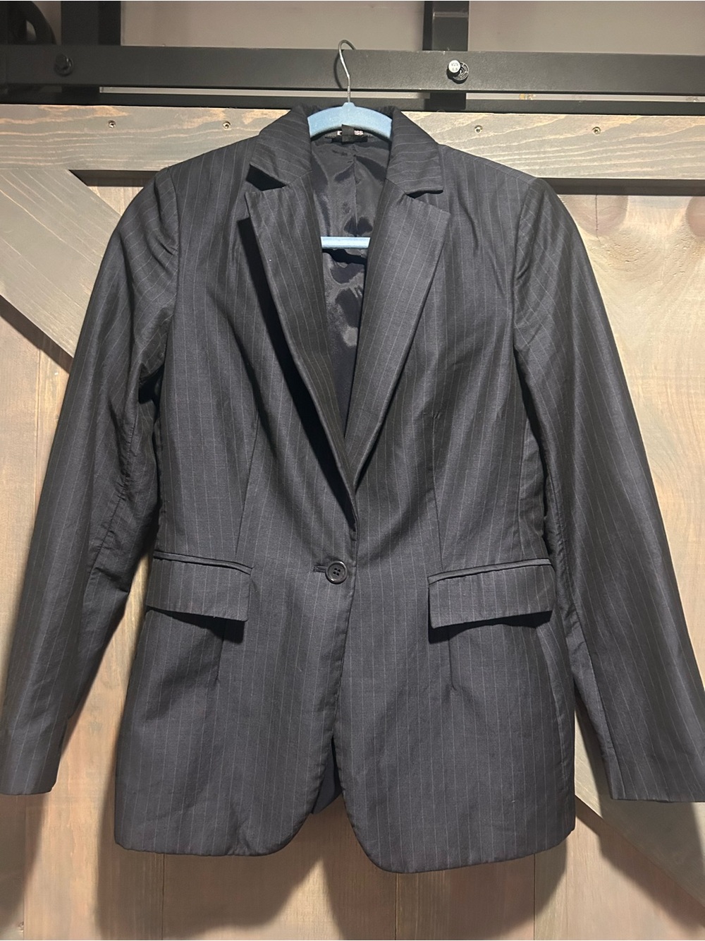 Express Women's Charcoal Pinstripe Single-Button Blazer